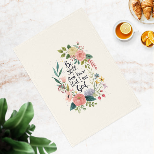 100% organic cotton tea towel with Biblical verse